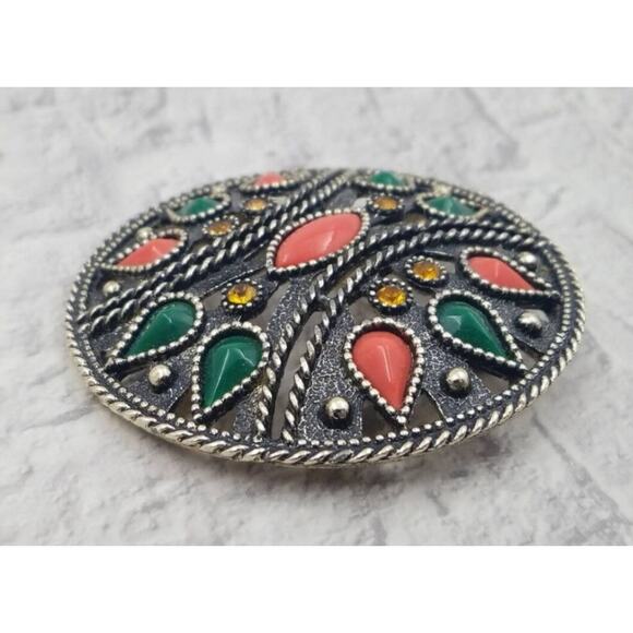 Vintage Emmons Convertible Brooch Pendant – Faux Coral  & Jade – Boho Book Piece - Picture 2 of 10